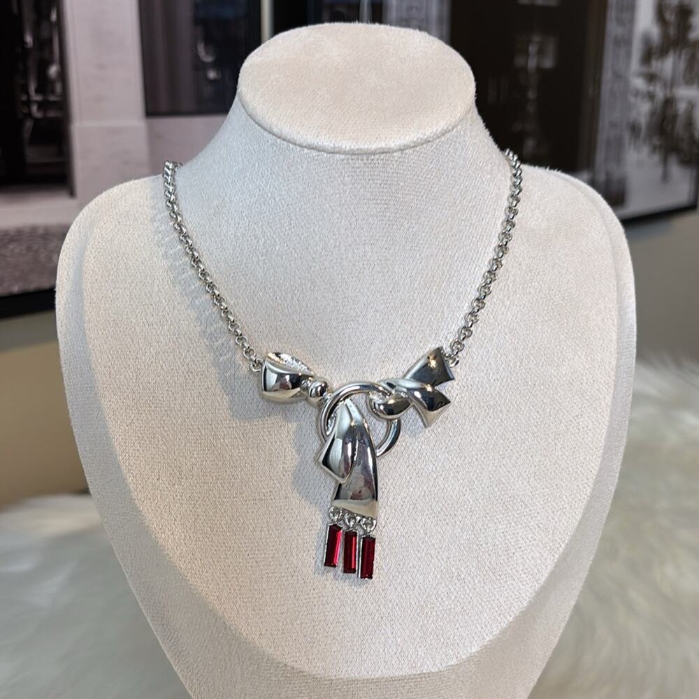 Nina Ricci Silver Necklace with Red Accents